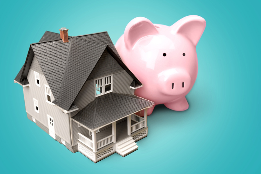 graphics of a house model and a pink piggy bank